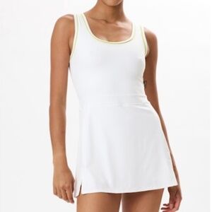 Splits59 Martina Rigor Dress with piping- white/chartreuse